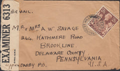 132439 1942 AIR MAIL BURGESS HILL, SUSSEX TO USA WITH KGVI 2/6 BROWN (SG476).