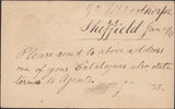 132448 1877 ½D MAUVE POST CARD SHEFFIELD TO 'WHITFIELD KING' STAMP DEALERS OF IPSWICH.