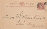 132453 1886 QV ½D BROWN POST CARD LONDON TO 'WHITFIELD KING' STAMP DEALERS OF IPSWICH.