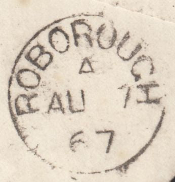 132478 1867 MAIL ROBOROUGH, DEVON TO FROME WITH 'B96' 3HOS NUMERAL OF ROBOROUGH.