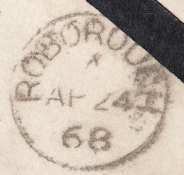 132479 1868 MOURNING ENVELOPE ROBOROUGH, DEVON TO TIVERTON WITH 'B96' NUMERAL.