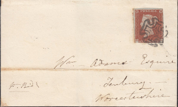 132491 1843 MAIL CLEOBURY MORTIMER, SHROPSHIRE TO TENBURY WITH 'CLEOBURY/'PENNY POST' HAND STAMP (SH114).