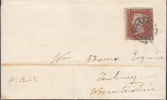132491 1843 MAIL CLEOBURY MORTIMER, SHROPSHIRE TO TENBURY WITH 'CLEOBURY/'PENNY POST' HAND STAMP (SH114).