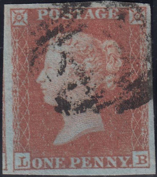 132518 1852 1D PL.142 ON VERY BLUED PAPER (SG8a)(LB).