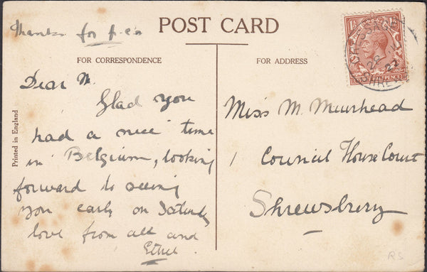 132554 1922-1926 POST CARDS  WITH 'CRESSAGE/SHREWSBURY' CANCELLATIONS (2 ITEMS).