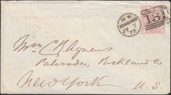 132587 1877 MAIL EDINBURGH TO NEW YORK WITH 2½D ROSY-MAUVE PL.7 (SG141) WITH 'EDINBURGH/131' DOTTED CIRCLE CANCELLATION (RA9).