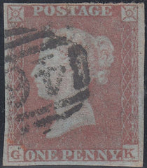 132652 1853 1D PL.164 RED-BROWN ON VERY BLUED PAPER (SG8a)(GK).