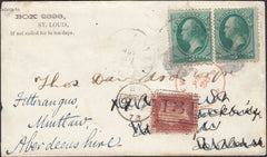132716 1873 MAIL FROM ST LOUIS, USA TO EDINBURGH RE-DIRECTED TO MINTLAW WITH US AND GB STAMPS.