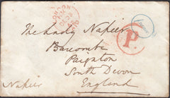132726 1862 MAIL FROM RUSSIA TO PAIGNTON, DEVON WITH 'P.' HAND STAMP IN RED.