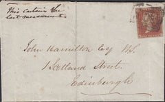 132768 1854 WRAPPER KILMARNOCK TO EDINBURGH WITH 'SYMINGTON' CIRCULAR SCOTS LOCAL HAND STAMP TYPE C1.