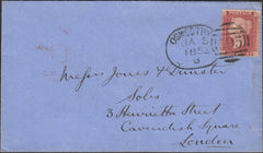 132878 1858 MAIL OSWESTRY TO LONDON WITH 'OSWESTRY/595' SPOON (RA110).