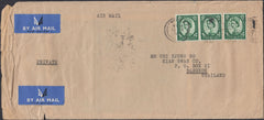 133294 1959 AIR MAIL LONDON TO BANGKOK, THAILAND WITH 1/3 WILDING X 3.