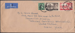 133302 1957 AIR MAIL LONDON TO UNITED NATIONS, NEW YORK WITH 2/6 AND 5S CASTLE ISSUE.