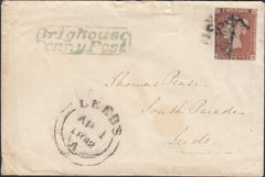 133325 1842 MAIL HALIFAX TO LEEDS WITH 'BRIGHOUSE/PENNY POST' HAND STAMP (YK585) AND WAFER SEAL.
