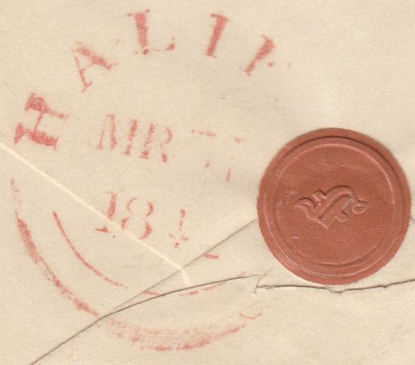 133325 1842 MAIL HALIFAX TO LEEDS WITH 'BRIGHOUSE/PENNY POST' HAND STAMP (YK585) AND WAFER SEAL.