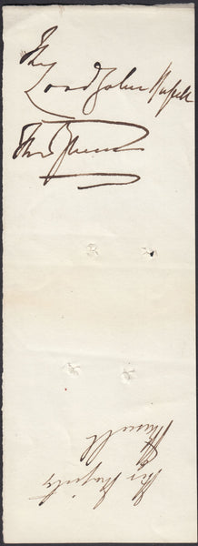 133391 CIRCA 1860-70 DISPATCH TAG SIGNED BY QUEEN VICTORIA AND 'RUSSELL', PRIME MINISITER 1865/6.