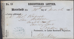 133409 1858 REGISTERED LETTER RECEIPT FROM ELLESMERE, SHROPSHIRE TO LONDON WITH 'ELLESMERE' DATE STAMP.