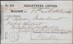 133418 1861 REGISTERED LETTER RECEIPT ELLESMERE, SHROPSHIRE TO LONDON WITH 'ELLESMERE' DATE STAMP.