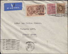 133429 1939 AIR MAIL BRADFORD, YORKS TO ARGENTINE WITH KGV 6D, 1S AND 2/6 RE-ENGRAVED SEAHORSE (SG450).