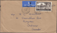 133436 1965 AIR MAIL LONDON TO ONTARIO, CANADA WITH 2/6 CASTLE ISSUE.
