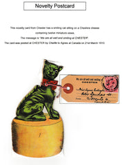 133490 1910 NOVELTY POST CARD WITH 'CHESHIRE CAT' FROM CHESTER TO CANADA.
