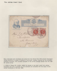 133548 COLLECTION POSTALLY USED EXAMPLES OF THE INSERT CARD 1890 UNIFORM PENNY POSTAGE JUBILEE.