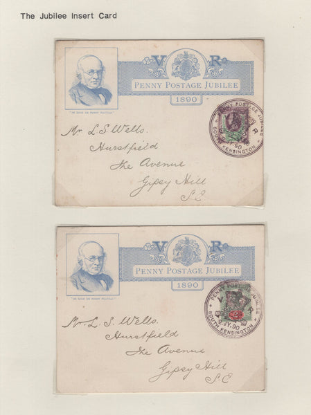 133548 COLLECTION POSTALLY USED EXAMPLES OF THE INSERT CARD 1890 UNIFORM PENNY POSTAGE JUBILEE.