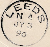 133901 1890 PENNY POSTAGE JUBILEE, MAIL FROM SOUTH KENSINGTON EXHIBITION TO LEEDS WITH 4D JUBILEE (SG204/5) SOUTH KENSINGTON HAND STAMP.