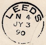 133905 1890 PENNY POSTAGE JUBILEE, MAIL FROM SOUTH KENSINGTON EXHIBITION TO LEEDS WITH 2D JUBILEE (SG200) SOUTH KENSINGTON HAND STAMP.
