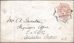 133914 1890 PENNY POSTAGE JUBILEE, 1D PINK ENVELOPE FROM THE GUILDHALL EXHIBITION WITH GUILDHALL HAND STAMP.