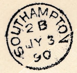 133918 1890 PENNY POSTAGE JUBILEE, MAIL FROM SOUTH KENSINGTON EXHIBITION TO SOUTHAMPTON WITH 2½D JUBILEE (SG201) SOUTH KENSINGTON HAND STAMP.
