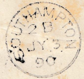 133922 1890 PENNY POSTAGE JUBILEE, 1D PINK ENVELOPE FROM SOUTH KENSINGTON EXHIBITION TO SOUTHAMPTON WITH SOUTH KENSINGTON HAND STAMP.