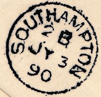 133923 1890 PENNY POSTAGE JUBILEE, MAIL FROM SOUTH KENSINGTON EXHIBITION TO SOUTHAMPTON WITH 1½D JUBILEE (SG198) SOUTH KENSINTON HAND STAMP.