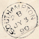 133966 1890 PENNY POSTAGE JUBILEE, 1D PINK ENVELOPE FROM SOUTH KENSINGTON EXHIBITION TO SOUTHAMPTON WITH SOUTH KENSINGTON HAND STAMP.