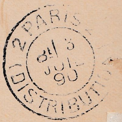 133970 1890 PENNY POSTAGE JUBILEE QV ½D BROWN POST CARD TO PARIS UPRATED WITH ½D VERMILION (SG197) WITH SOUTH KENSINGTON HAND STAMP.