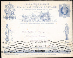 134014 1890 PENNY POSTAGE JUBILEE, 1D BLUE ENVELOPE WITH INSERT USED 1913 LONDON TO NORTH SHIELDS.