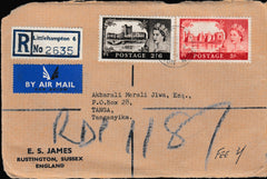 134066 1966 FRONT REGISTERED AIR MAIL LITTLEHAMPTON TO TANGANYIKA WITH 2/6 AND 5S CASTLE ISSUE.