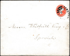 134067 CIRCA 1900 ENVELOPE WITH ½D VERMILION EMBOSSED TO STAMP DEALERS 'WHITFIELD KING' OF IPSWICH.