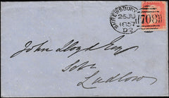 134074 1857 MAIL SHREWSBURY TO LUDLOW WITH 'SHREWSBURY/708' SPOON (RA119).