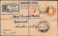 134078 1942 REGISTERED MAIL DENSTON, SUFFOLK TO LONDON.