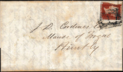 134099 1846 MAIL ABERDEEN TO HUNTLY WITH 'FORGUE' CIRCULAR HAND STAMP.