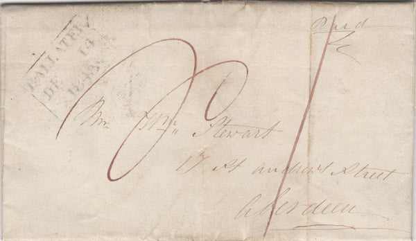 134104 1843 MAIL CRATHIE, ABERDEENSHIRE TO ABERDEEN WITH 'CRATHIE' HAND STAMP.