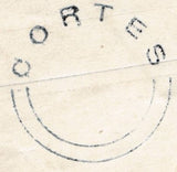 134105 1849 1D PINK ENVELOPE FROM MINTLAW, ABERDEENSHIRE TO ABERDEEN WITH 'CORTES' CIRCULAR HAND STAMP.
