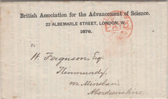 134107 1876 'BRITISH ASSOCIATION FOR THE ADVANCEMENT OF SCIENCE' PRINTED LETTER LONDON TO MINTLAW, ABERDEENSHIRE.