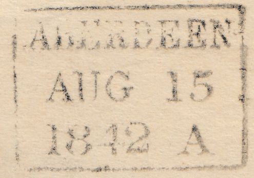 134115 1842 WRAPPER RHYNIE, ABERDEENSHIRE TO ABERDEEN WITH 'RHYNIE' HAND STAMP IN BLACK.