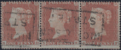 134129 1854 DIE 1 1D S.C.16 (SG17) STRIP OF THREE WITH 'NICHOLSON/STREET' SCOTS LOCAL TYPE XVIII.