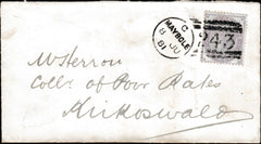 134131 1881 MAIL MAYBOLE, SOUTH AYRESHIRE TO KIRKOSWALD WITH 1D FISCAL (L122) JUNE 1881 CANCELLATION.