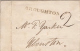 134144 1840 1D BLACK PL.5 (SG2)(KK) ON PIECE CANCELLED 'BROUGHTON' STRAIGHT LINE HAND STAMP IN BLACK (LA190) AND RED MALTESE CROSS.