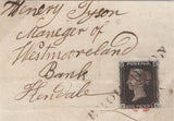 134144 1840 1D BLACK PL.5 (SG2)(KK) ON PIECE CANCELLED 'BROUGHTON' STRAIGHT LINE HAND STAMP IN BLACK (LA190) AND RED MALTESE CROSS.