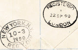 134163 1890 POST OFFICE JUBILEE 1D BLUE ENVELOPE SENT REGISTERED MAIL EASTBOURNE TO ST LOUIS, USA.